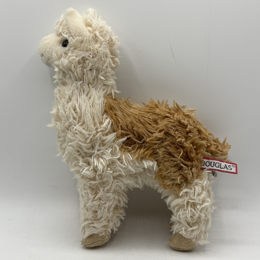Douglas CuddleToys Alpaca Llama Plush Standing Curly Fur 2022 Brown White